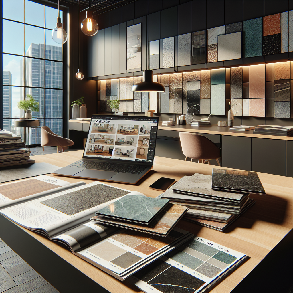 Quartz floor tile materials and samples